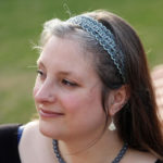 längenverstellbares Haarband DeLuxe mintgrüne und mausgraue Baumwolle mit weißen Perlen
